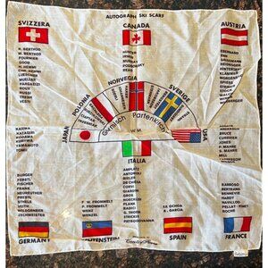 Autograph Ski Scarf Featuring International Flags & Names Vintage